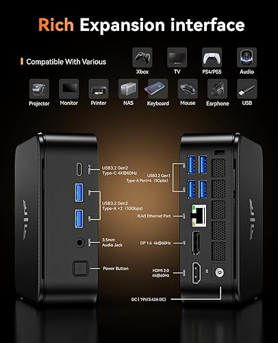 Miniatura 5 de KAMRUI Mini PC E3B con AMD Ryzen 5 7430U (Beat 5500U, hasta 4.3GHz), 16GB DDR4 512GB M.2 SSD Mini computadora, Mini PC para juegos con USB tipo C