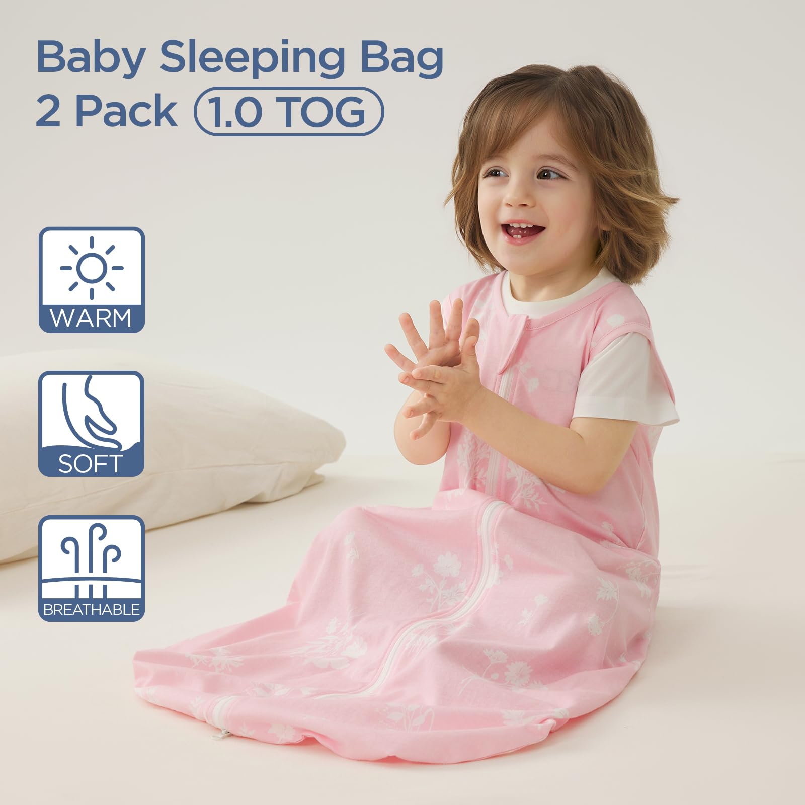 Duomiaomiao Paquete de 2 sacos de dormir para bebé de 1,0 tog, 100 % algodón, manta portátil para todo el año, unisex para recién nacidos de 18 a 36 meses, flor