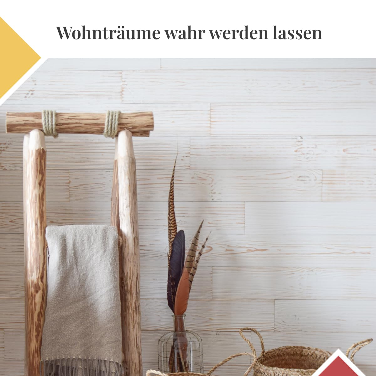 Echtholz Wandpaneele weiß | Selbstklebende Holzpaneele | Helle Wandverkleidung für Küche, Garderobe & Wohnzimmer | Design „White“ – 78 × 10 × 0,5 cm