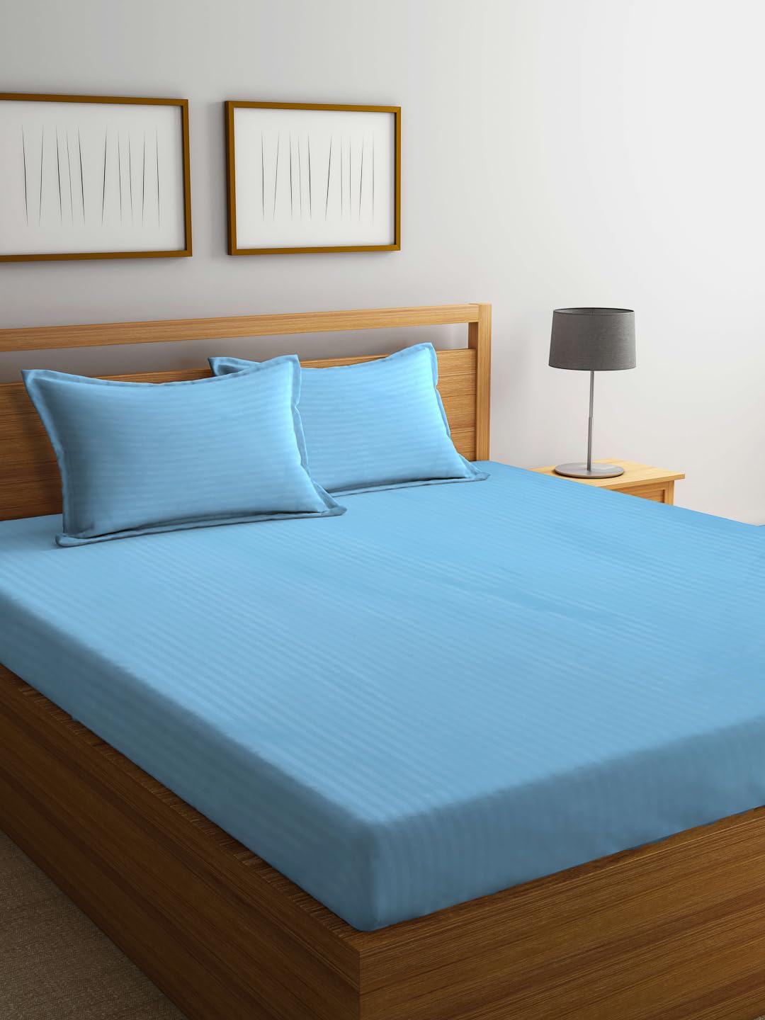 FABINALIV Sky Blue Striped 300 TC Cotton Blend Super King Size Double Bedsheet with 2 Pillow Covers (FLBS-2041-SkyBlue)-image-32