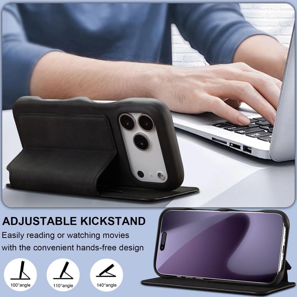 Flip Case for iPhone 17Pro Max/17/17Pro/17Air,Heavy Duty Protection Kickstand Card Slot Cover Magnetic Closure Antiskid Shockproof Large Capacity PU Leather Case(Red,17Air)