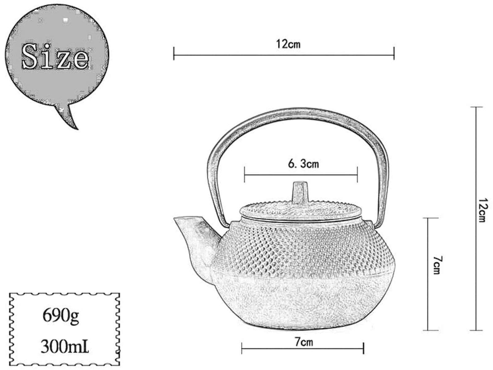Bester Japanischer Gusseisen-teekanne Mit Infuser Für Lose Blatt-Tee- Und Teebeutel, Tetetubin Tee-Kessel-kocher-kocher-Safe 0.3l(Color:Schwarz)