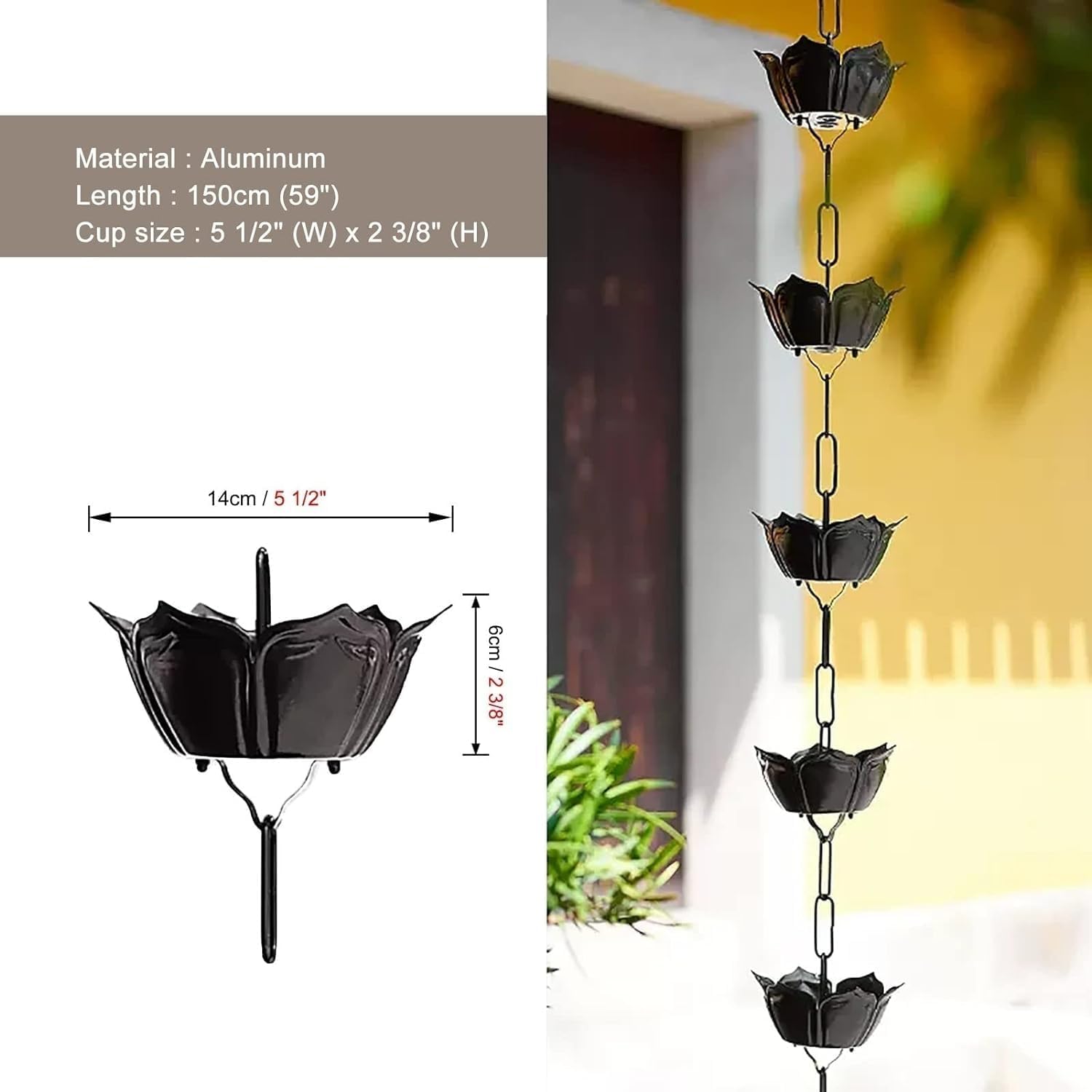 Rain Chains Rain Gutter Chain for Eaves Drainage, Functional and Decorative Rain Chains(150cm (5ft))