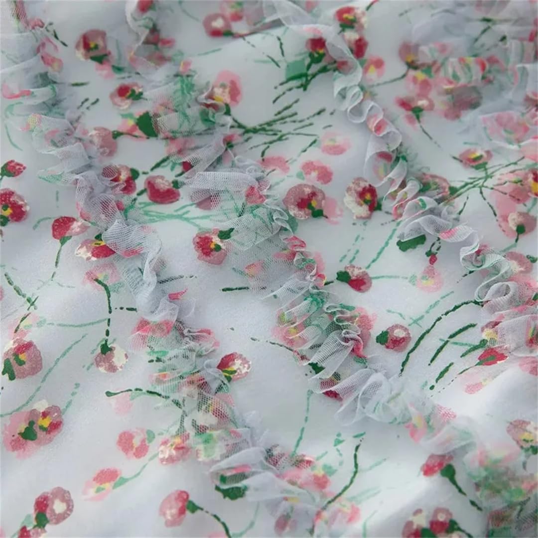 Disimlarl Abito da donna con volant e colletto alla coreana, a maniche lunghe, con fiori in rete, ricamato, abito