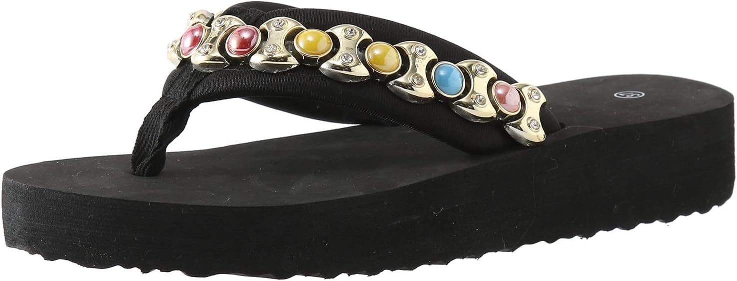 GenericFunky Monkey Flip Flops Women Ladies Shoes Wedge Flip Flops Fashion Beads Comfortable Soft Flip Flops Beach Sandals (Black, 8.5)