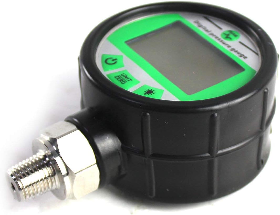 SINOCMP Digital Pressure Gauge 2.5MPA/360PSI Hydraulic Gas Water Pressure Gauge Accuracy 1% FS NPT1/4 Interface, Backlight Silica Gel Case(Green)