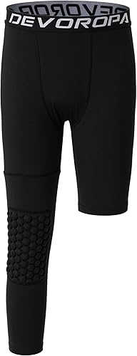 DEVOROPA Pantalones de compresión para niños y jóvenes, con rodilleras 34, mallas atléticas de baloncesto de secado rápido, leggings de