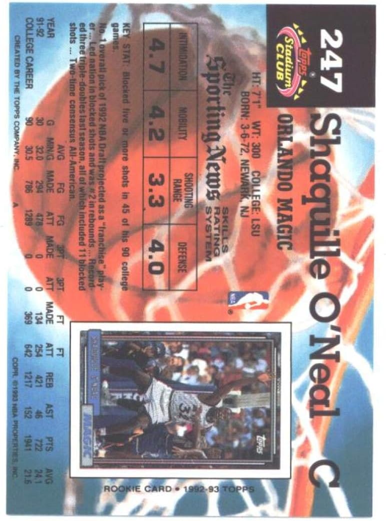 1992-93 Stadium Club Members Only #247 Shaquille O'Neal Orlando Magic (Gold Emblem) NBA Basketball Card (RC - Rookie Card) NM-MT