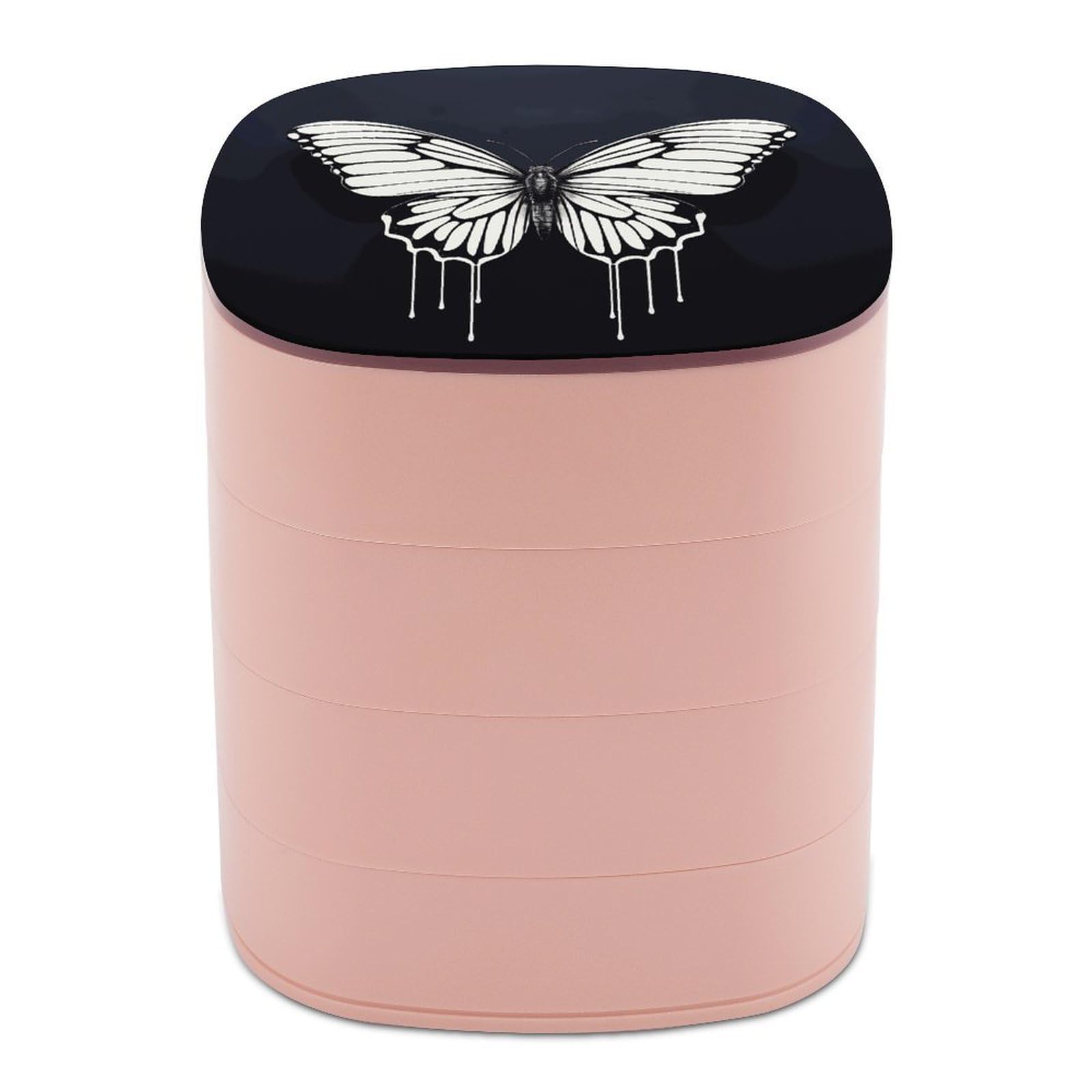 Btcowzrv Women's Style A Black And White Butterfly Jewelry Organizer With Mirror, 4-Layer Rotating Jewelry Box For Ring Earring Necklaces Bracelets Hair Accessories, Gift For