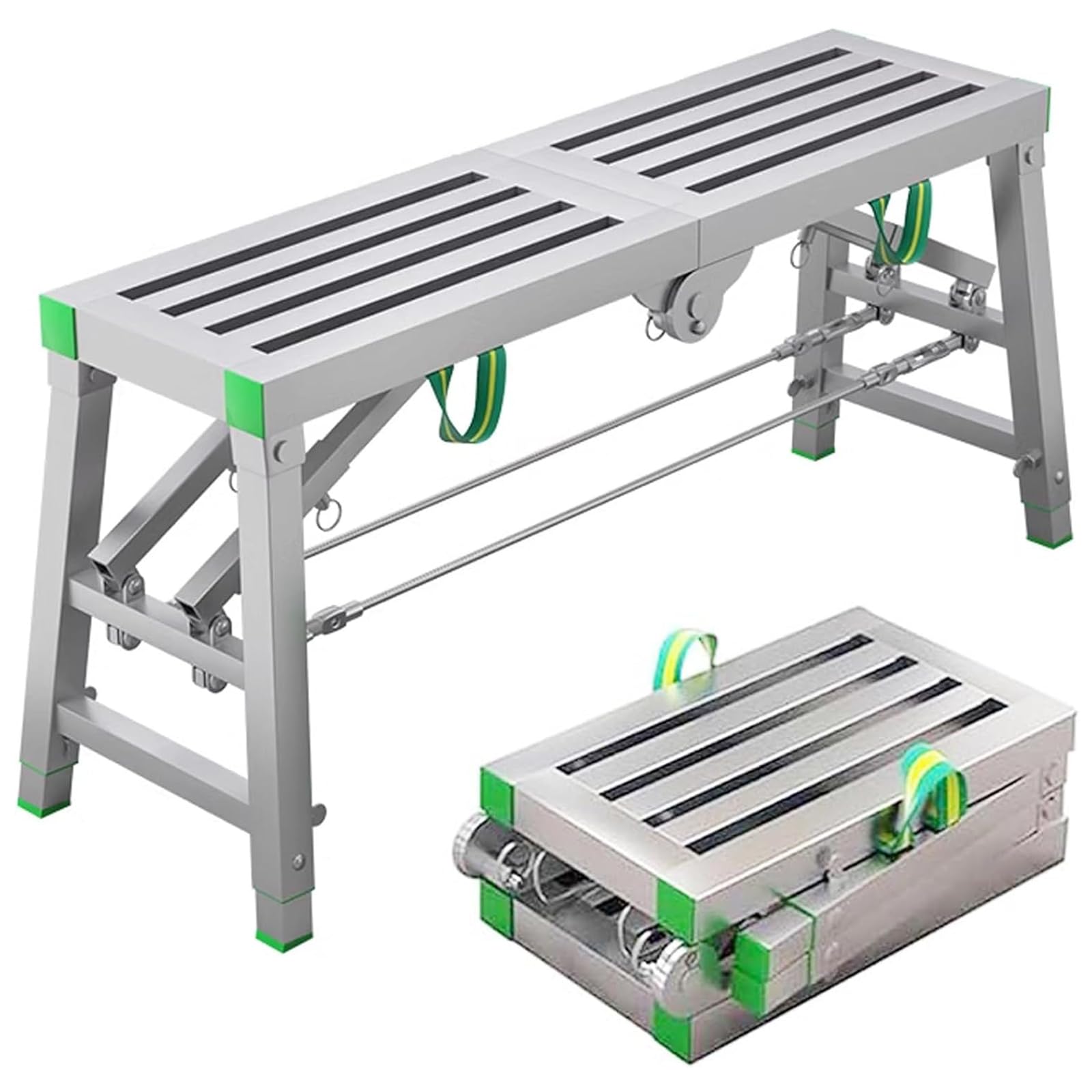 Andamio para evitar caídas con plataforma ajustable de acero de 400 kg y banco plegable