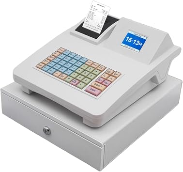 Cash Register for Small Businesses & Restaurant, Electonric caja registradora w/Cash Drawer, 200Dept/1000Items/200Tables/30Tastes/50Clerks/15Reports,Supports Scanner Scale PrinterWhite