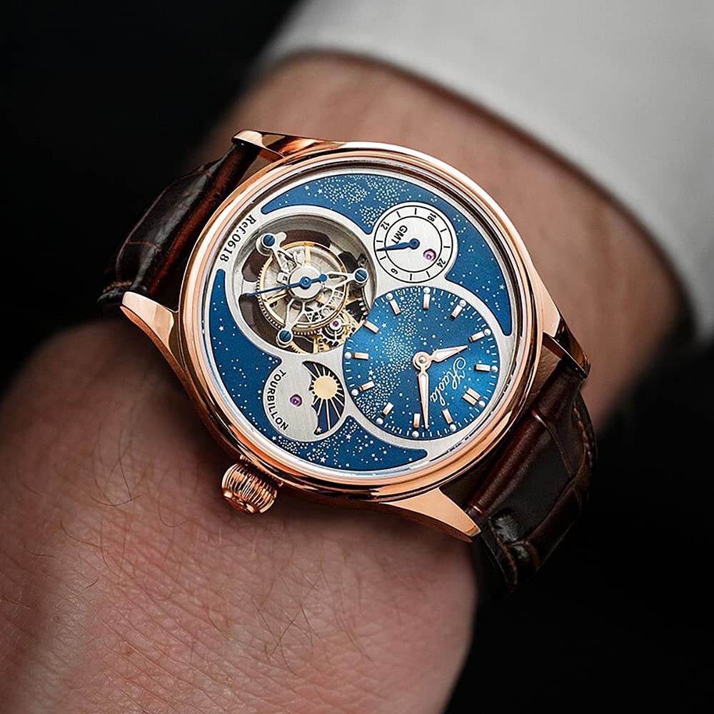 Haofa GMT Tourbillon-Uhr für Herren, Mondphase, Sternenhimmel, Zifferblatt, manuelle mechanische Uhr, Saphir, Leuchtend, wasserdicht, Luxus, Business, formelle Herrenuhr 0618