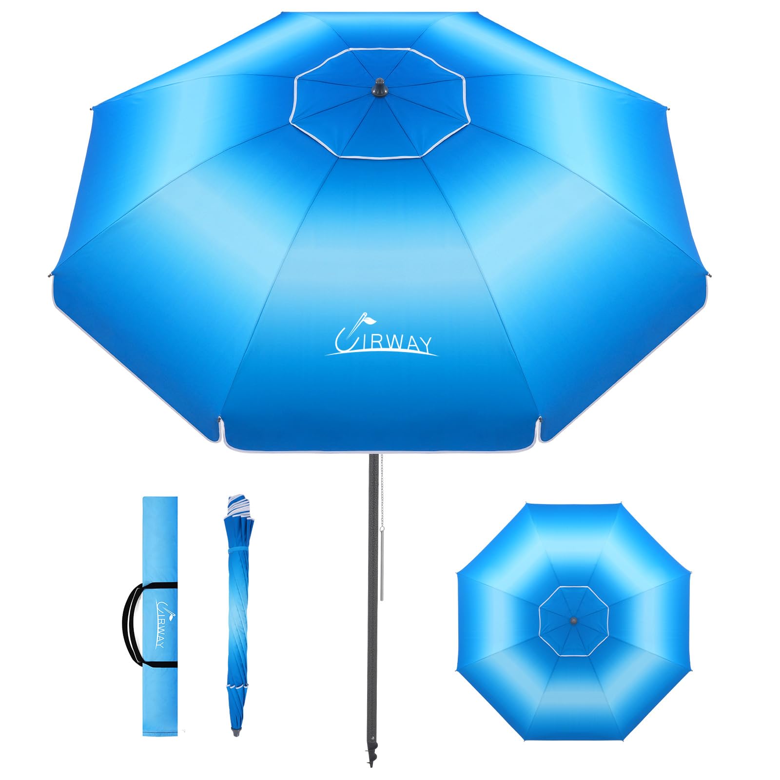 UIRWAY Beach Umbrella, Heavy Duty Windproof with Sand Anchor & Tilt