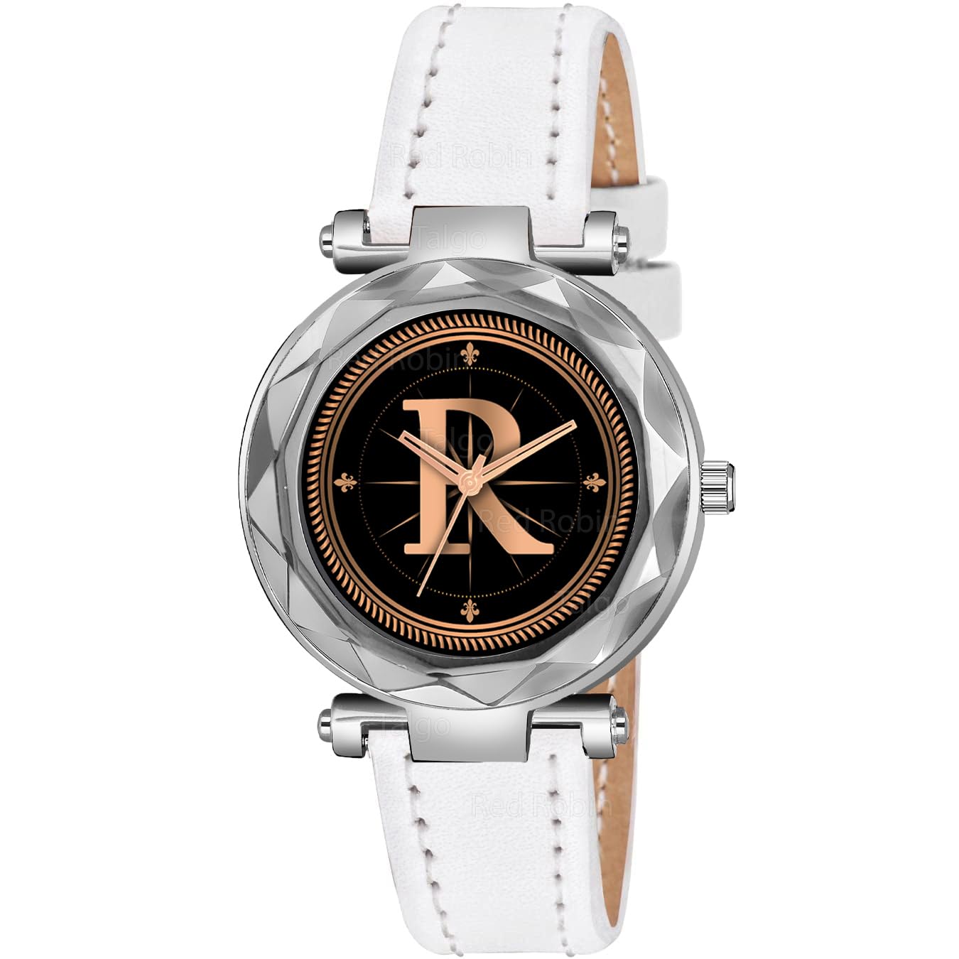 Sky Mart Analog Round Black Dial Alphabet R Design Stylish White Leather Strap Classic Design Fancy Wrist Watch for Women and Girls, Pack of 1 – Alpha-R-GEN-SL-WHT-CUTL