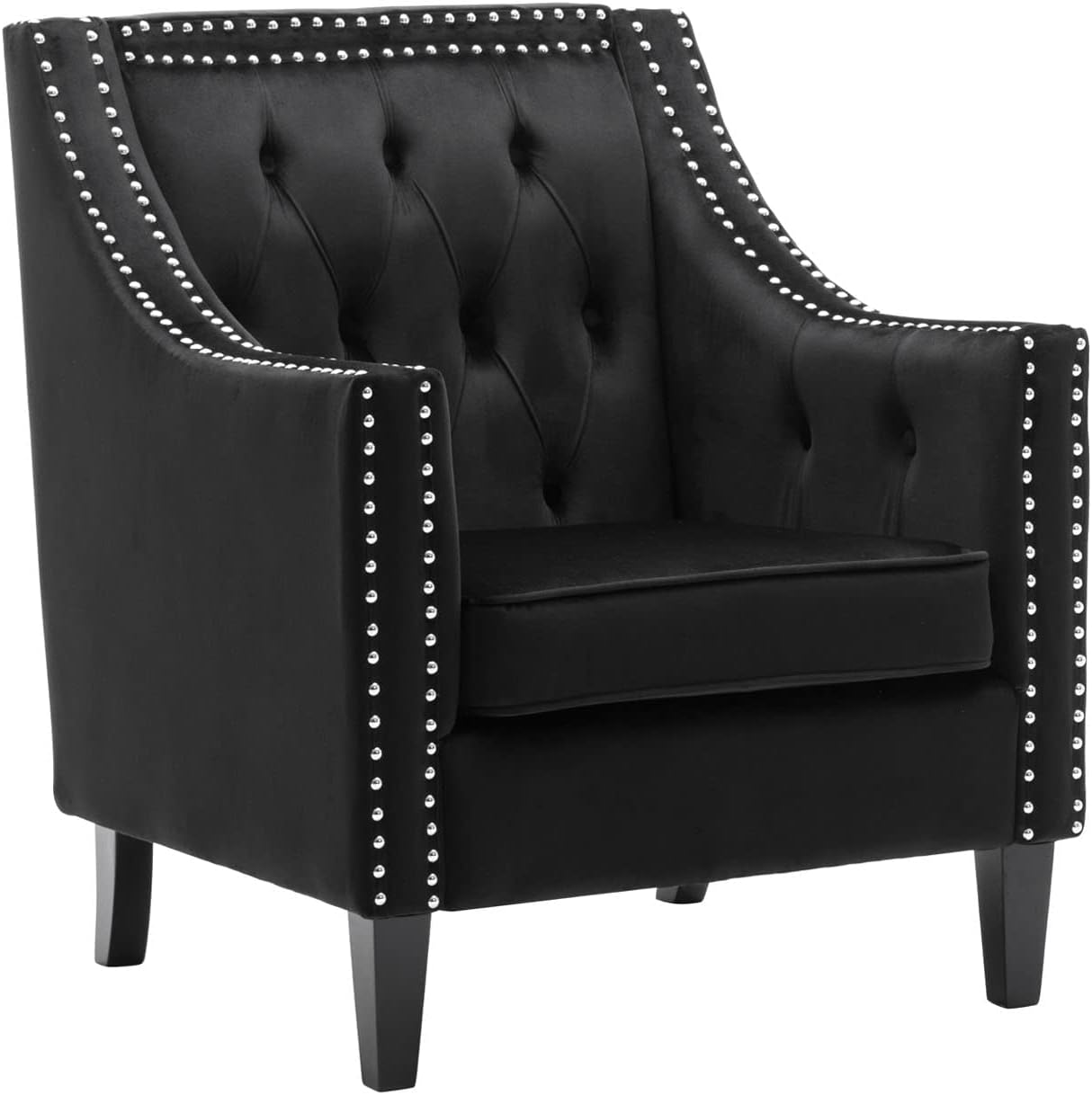 VESCASA Wingback Velvet Accent Arm Chair with Nailhead Trim, Midcentury Modern Tufted Side Chair with Wood Legs, 19.7" Seat Wide Ulphostered Comfy Single Sofa for Bedroom/Living Room/Reading, Black : Home & Kitchen