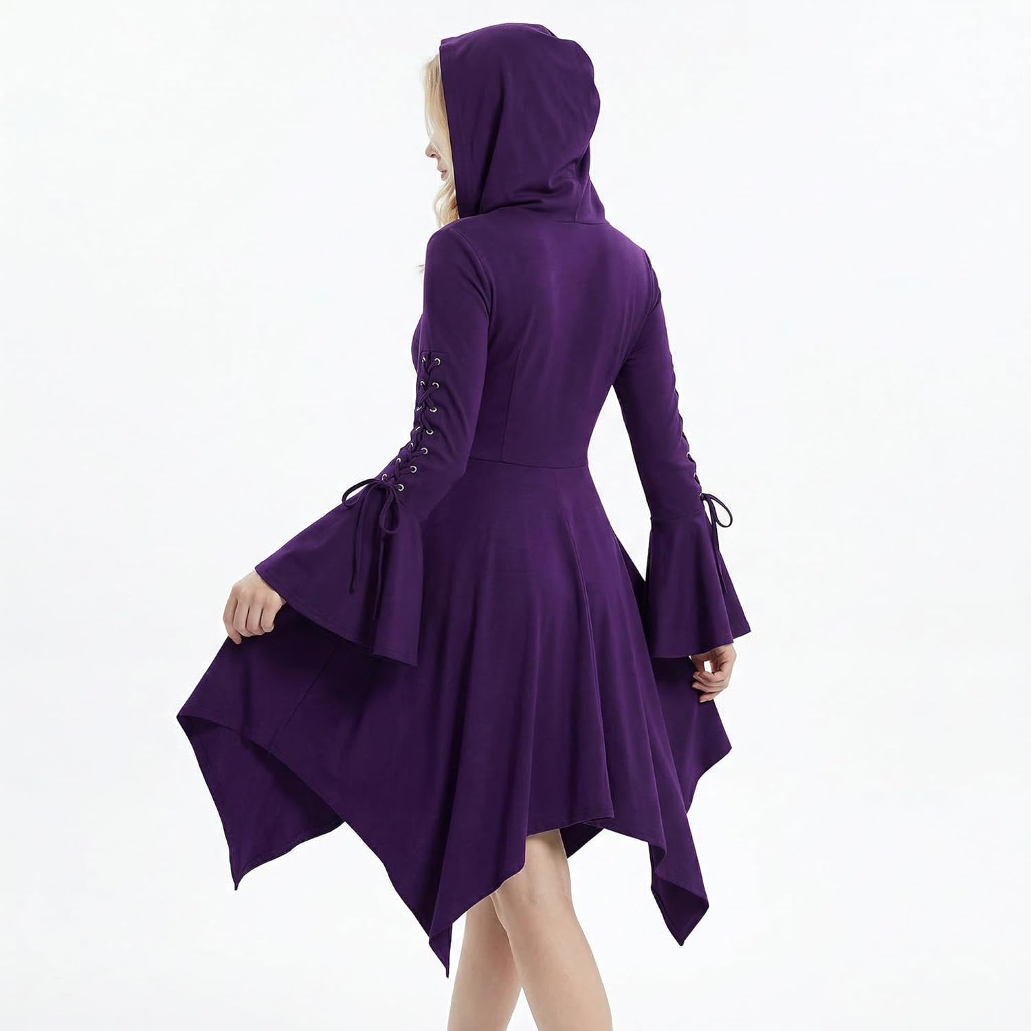 FEOYA Gothic Dress Sexy Warm Halloween Costumes for Women Steampunk Gothic Costume Hooded Medieval Renaissance Dress
