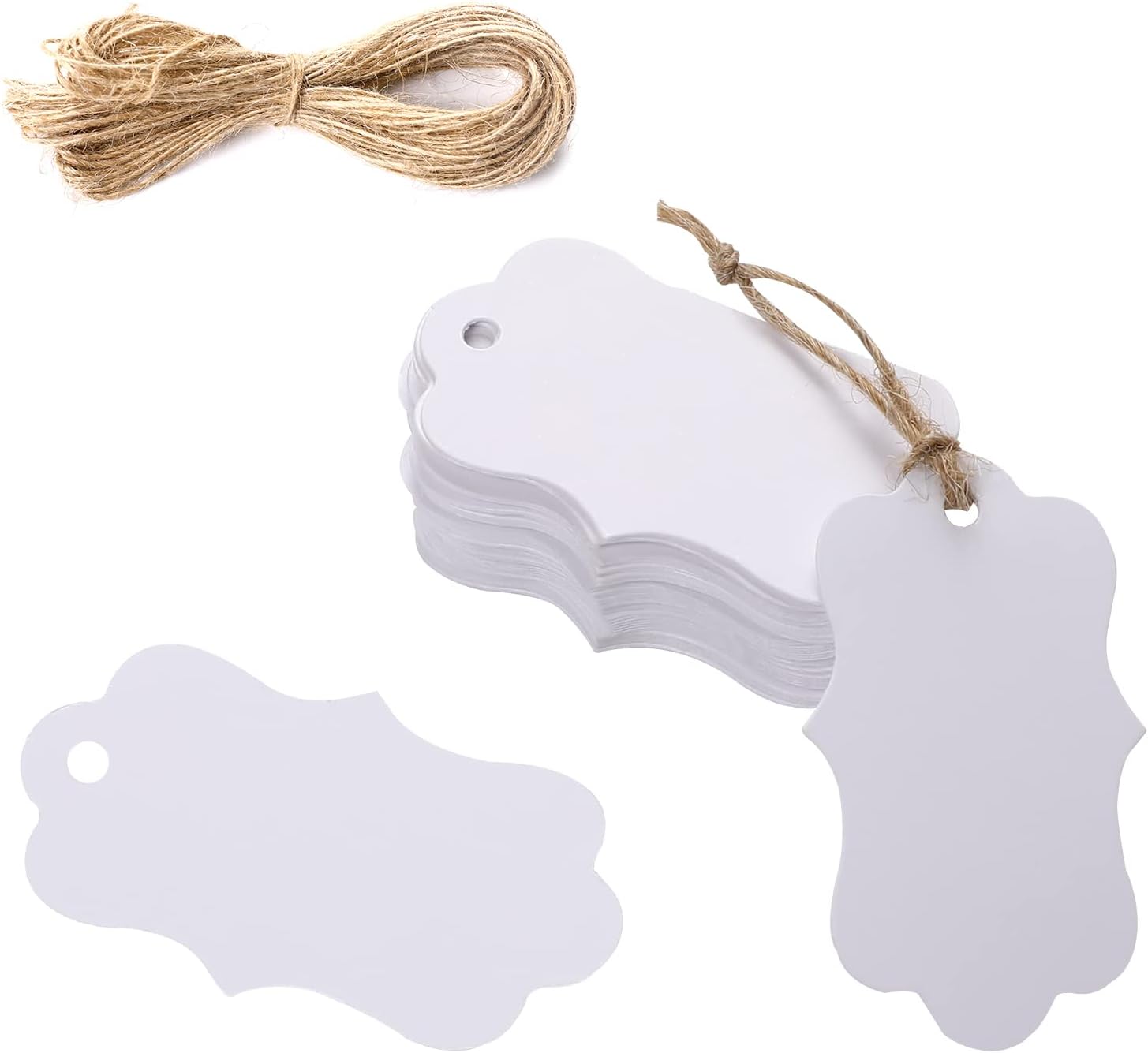 100 White Gift Tags with String - Kraft Hanging Price Labels for Wedding, Birthday