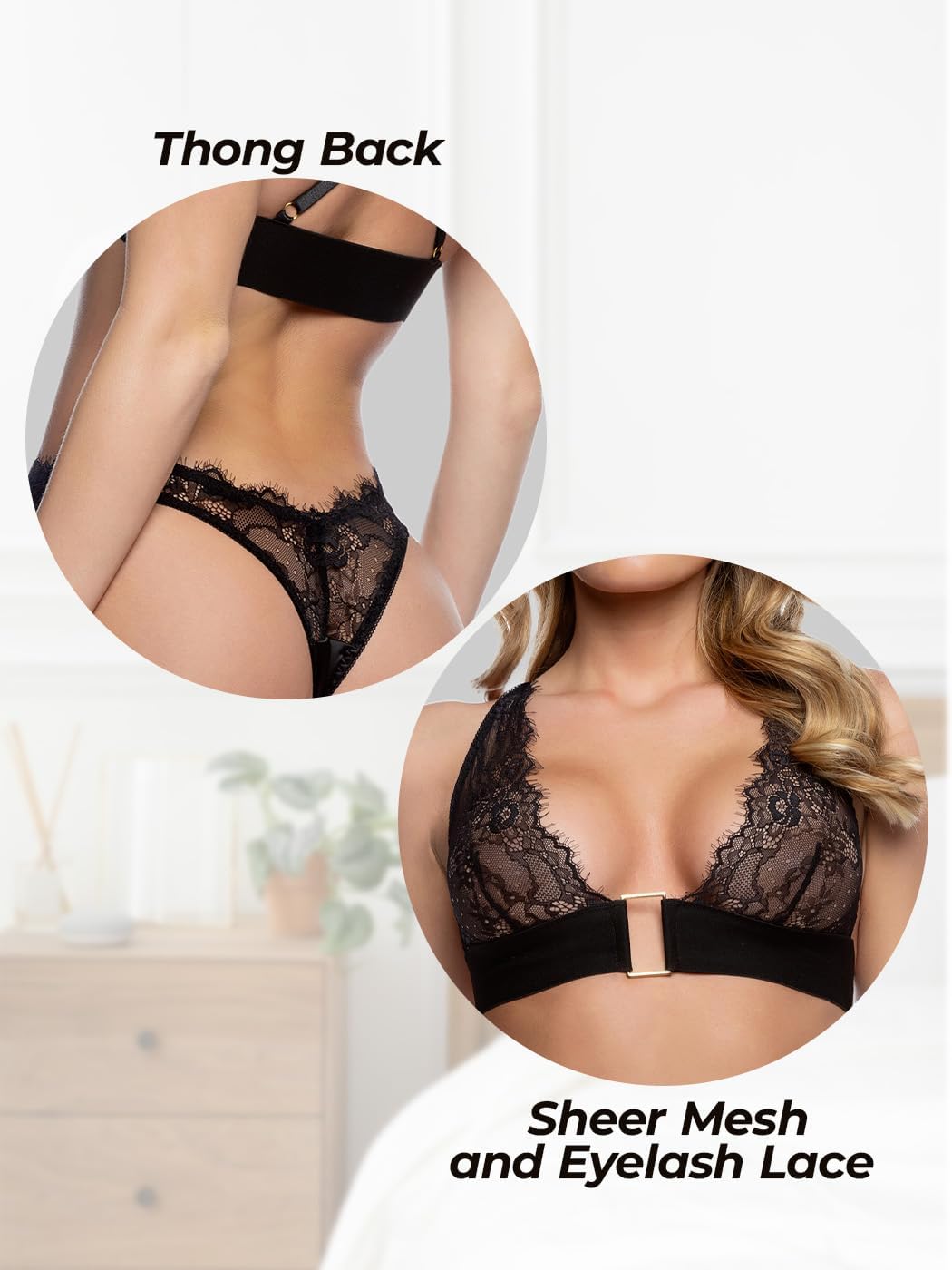 Roma Confidential Bra and Panty Sets for Women, Fever Dream 2 Piece Lace Bralette and Panty in Chantilly Eyelash Lace