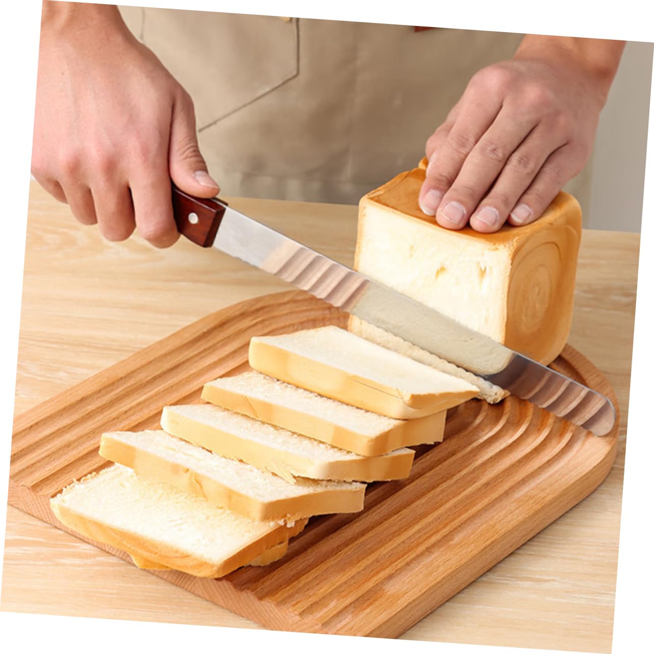 STOBAZA Engraved Serrated Cake Cutter Slicing Tool for Baking Stainless Steel Slicer Wooden Handle Bread Knife Easy Cake Cutting