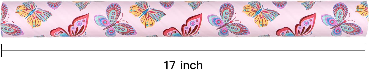 WRAPAHOLIC Reversible Wrapping Paper - Mini Roll - 17 Inch X 33 Feet - Butterfly Design, Perfect for Birthday, Party, Holiday, Wedding, Baby Shower