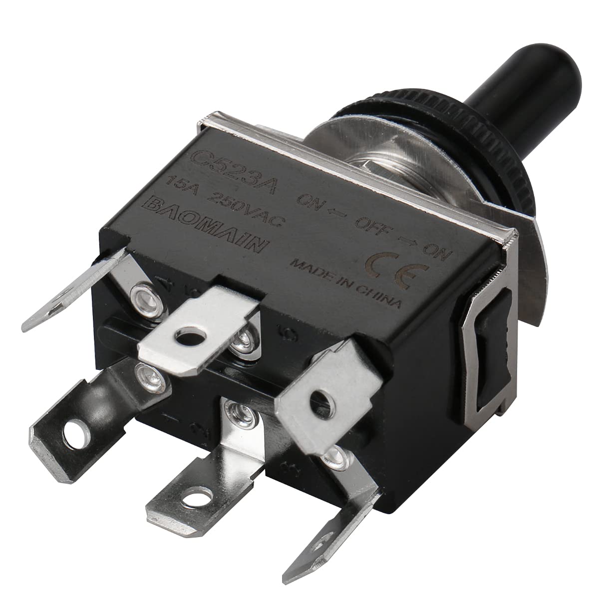 Angled view of Baomain DPDT Toggle Switch showing 6 terminals