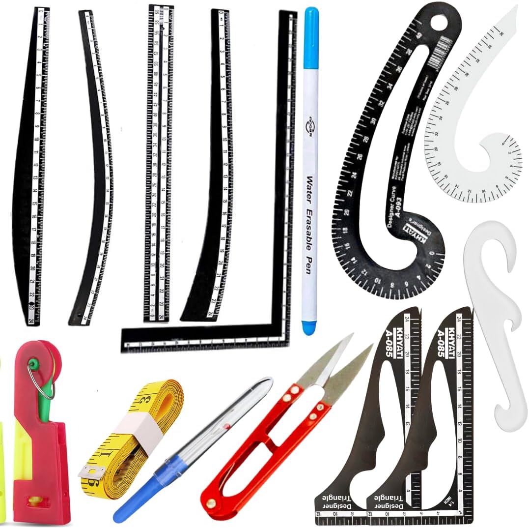 Tailoring Stitching Black Fashion Designing Scale Kit Pattern Making Ruler Kit Sewing Ruler Set, French Curve, Tailor Ruler, Sewing Measuring Kit Set of 15