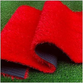 pujindu Artificial Grass Turf, 3cm Height Super Dense Synthetic Fake Grass Rug Mat, Indoor Outdoor Rug Fake Grass Rug with Drainage Holes for Landscaping and Display (Color : Red, Size : 47.2x47.2in
