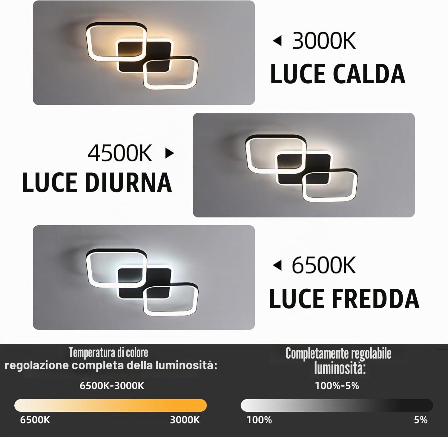 ANTENLICHT Plafoniera LED Soffitto Moderna 40W Dimmerabile con Telecomando 2700-6500K, Funzione di Memoria, Lampada da Soffitto per Soggiorno, Camera da Letto, Sala da Pranzo, Nero 50x50x5cm
