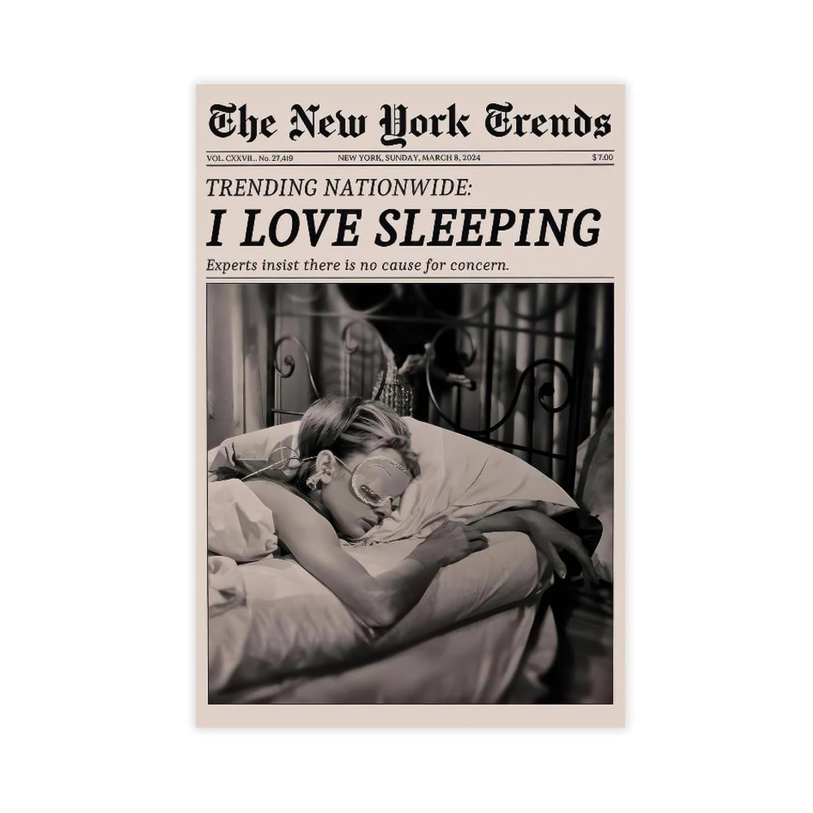 Retro Black And White Feminist Wall Art Newspaper Aesthetic Canvas Posters Vintage Funky Girl Sleeping Prints for Girly Dorm Bedroom Wall Decor Unframe-style 24x36inch(60x90cm)