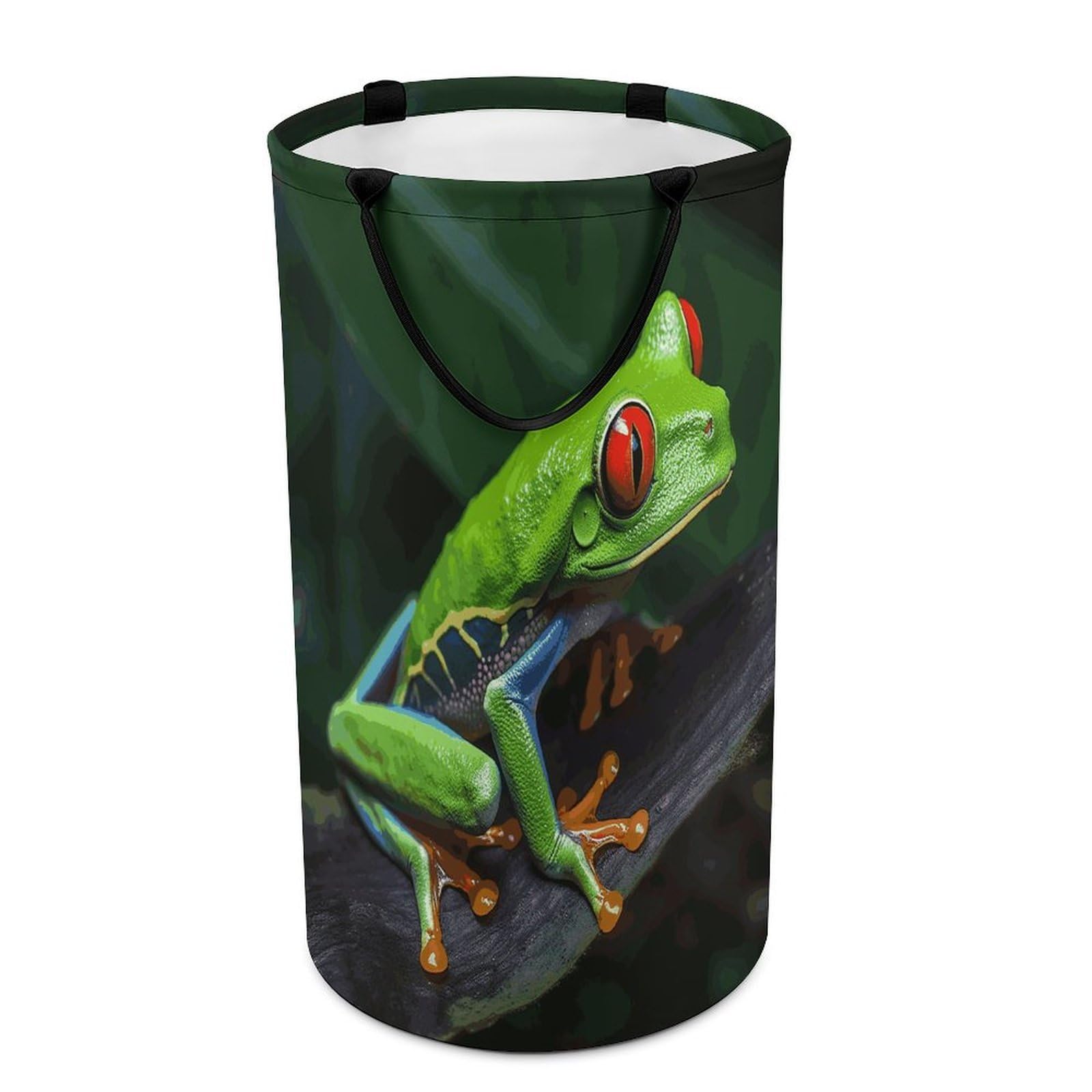 Red Eyed Tree Frog Laundry Hamper Waterproof Polyester Laundry Baskets Collapsible Dirty Clothes Storage Basket Clothes Hampers with Sturdy Handles for Travel Bedroom
