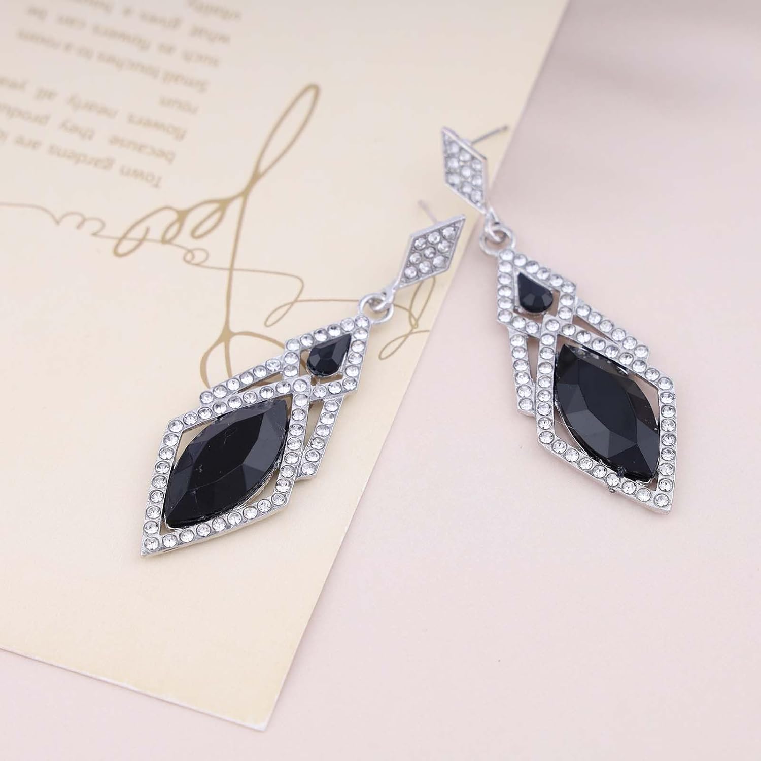 Vintage Onyx Gemstone Dangle Earrings Silver Black Crystal Earrings Onyx Teardrop Earrings Chandelier Dangle Earrings Jewelry for Women - Image 3