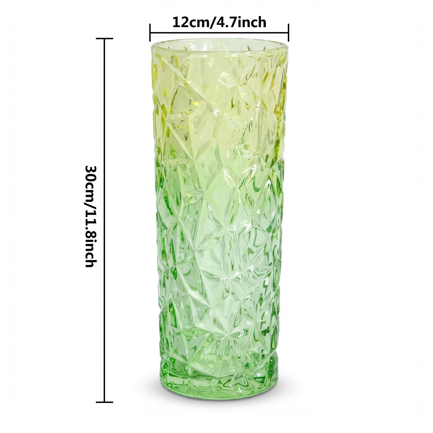 Jarrón grande de cristal con forma de flores de hielo verde de 30 cm, diseño moderno para decoración del hogar, centros de mesa de Navidad, regalo para madres (verde)