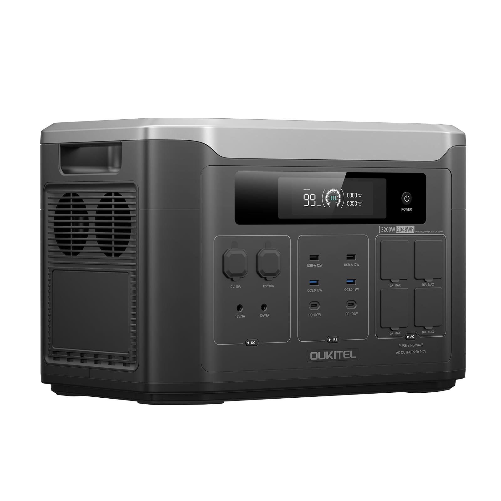 OUKITEL BP3000 Stazione di Energia Portatile 3200W, Generatore Solare, Batteria lifepo4 2048Wh, Espandibile A 16 kWh, Ricarica Rapida 1,5 H, Power Station per Campeggio Casa Emergenza