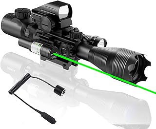 4-12/16x50EG Rifle Scope Combo Dual Illuminated Red/Green with Green/Red Laser 4 Models Holographic Reticle Red Dot for Rail Mount - YINPOM