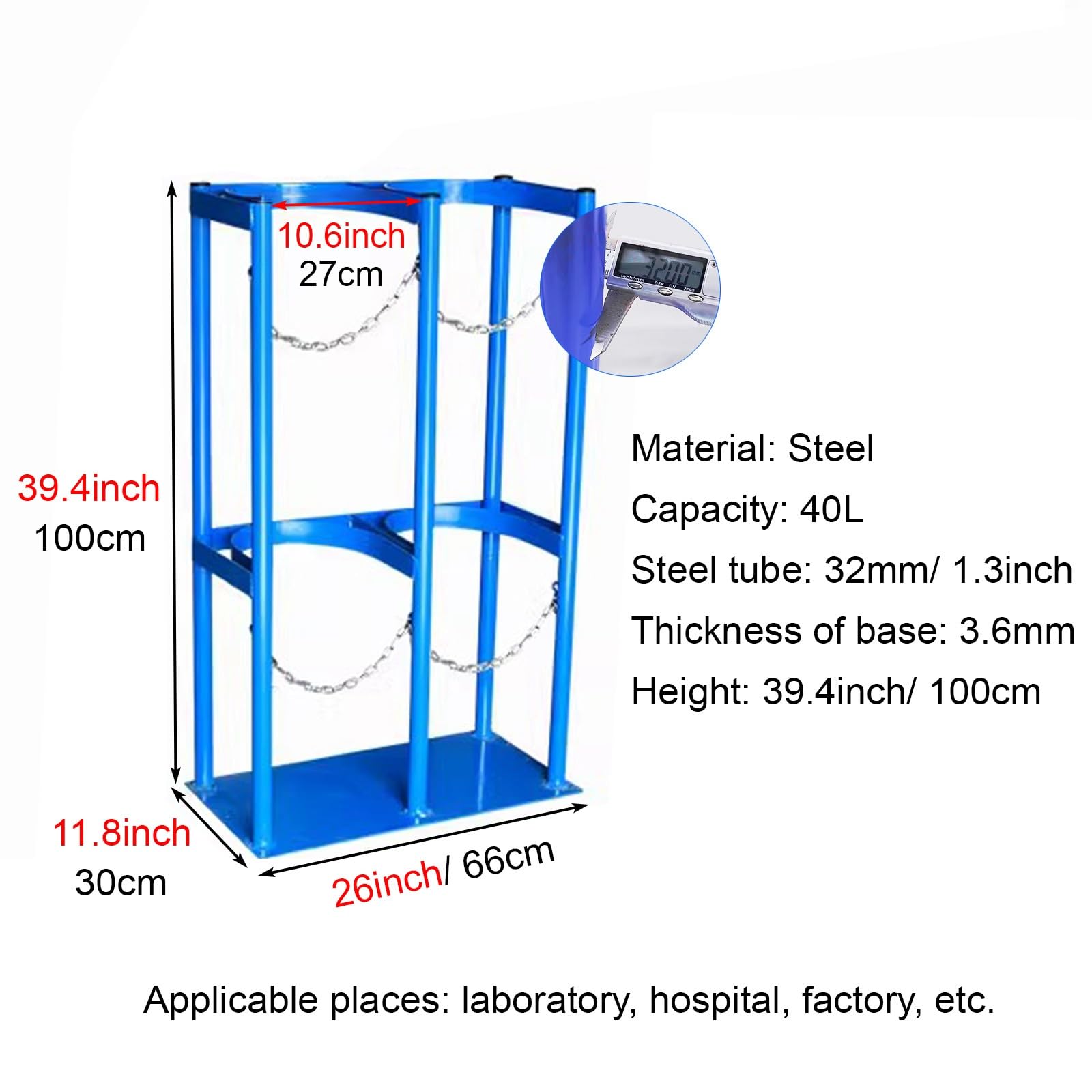 Hochleistungs-Flaschentank-Festhalterung, Flaschenschrank zur Bodenmontage mit Verstellbarer Metallschnalle, Feuerlöscherhalter für Labor, Krankenhaus, Fabrik,White (Large)-10.6inch/27cm