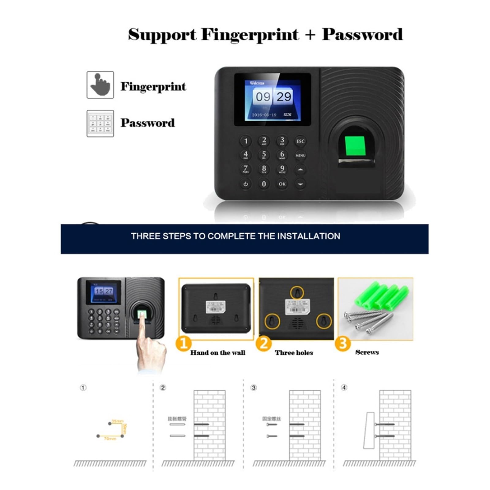 Timbratura Presenze Dipendenti, di macchina biometrica for la rilevazione e impronte digitali, tastiera for dipendenti, orologio elettrico, registratore dati USB