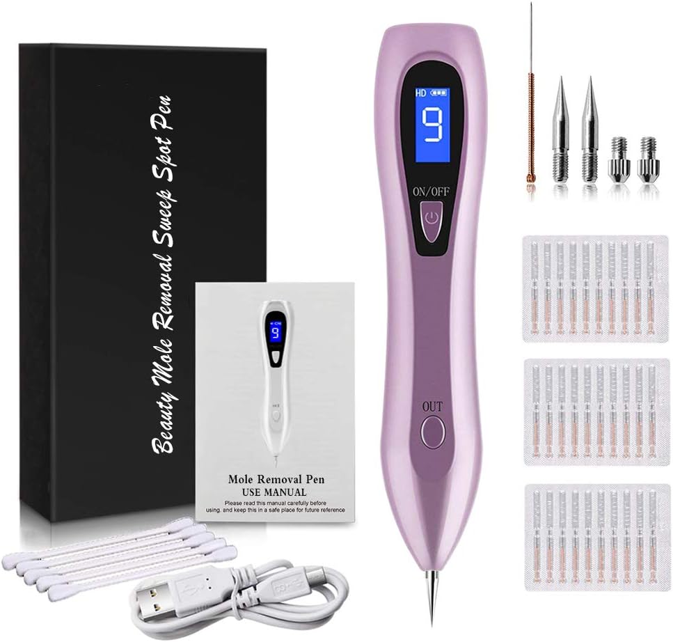 Skin Tags Remover, OKEEY 9 Modes Skin Tag Removal Kit, Spot Mole Remover with LCD Display for Tattoo Nevus Dark Freckles Wart Removal, USB Rechargeable and 30pcs Replaceable Needles