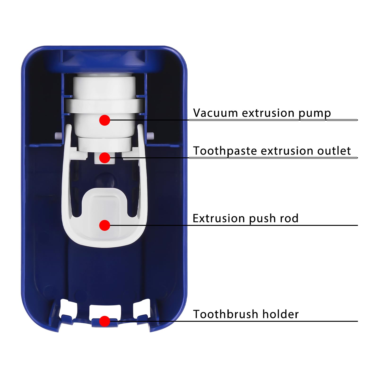 Soporte para cepillo de dientes de 2 ranuras y dispensador de pasta de dientes montado en la pared, exprimidor automático de pasta de dientes, organizador de pasta de dientes 2 en 1 para ducha (azul