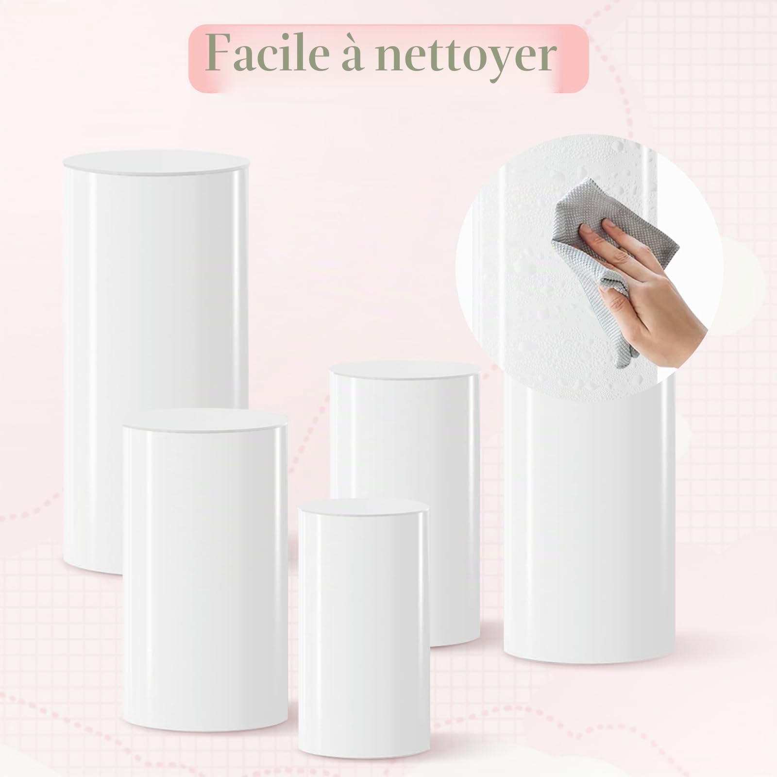 Lot de 5 supports de base cylindriques, supports de base cylindriques, supports de gâteau ronds en acrylique, supports d'exposition cylindriques, colonnes d'affichage rondes pour mariages