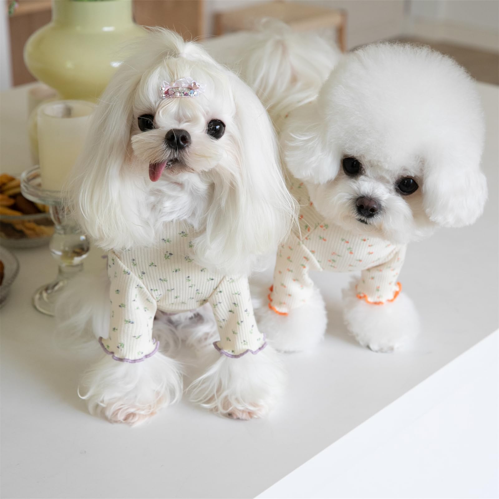 Yaopelky Pet Clothes for Small Medium Dogs Cat Daisy Flower Prints Dog Shirts Long Sleeve Ruffle Puppy Clothes Dog Pajamas for Chihuahua Shih Tzu Yorkie (Purple - Image 4