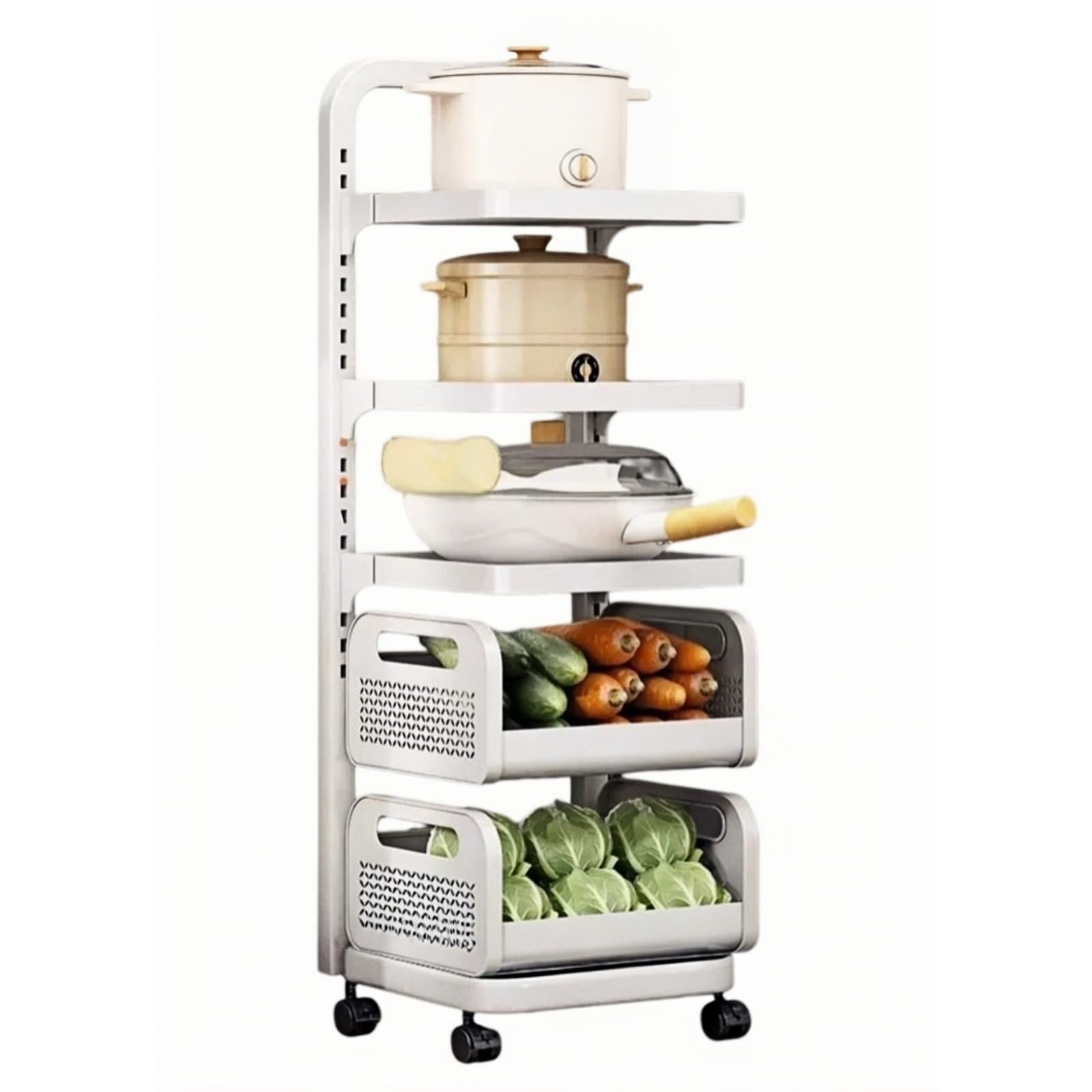 ZYYANSHOP Kitchen Storage Cart Rolling Kitchen Cart with Produce Baskets Movable Pot and Vegetable Storage Shelf(Large)