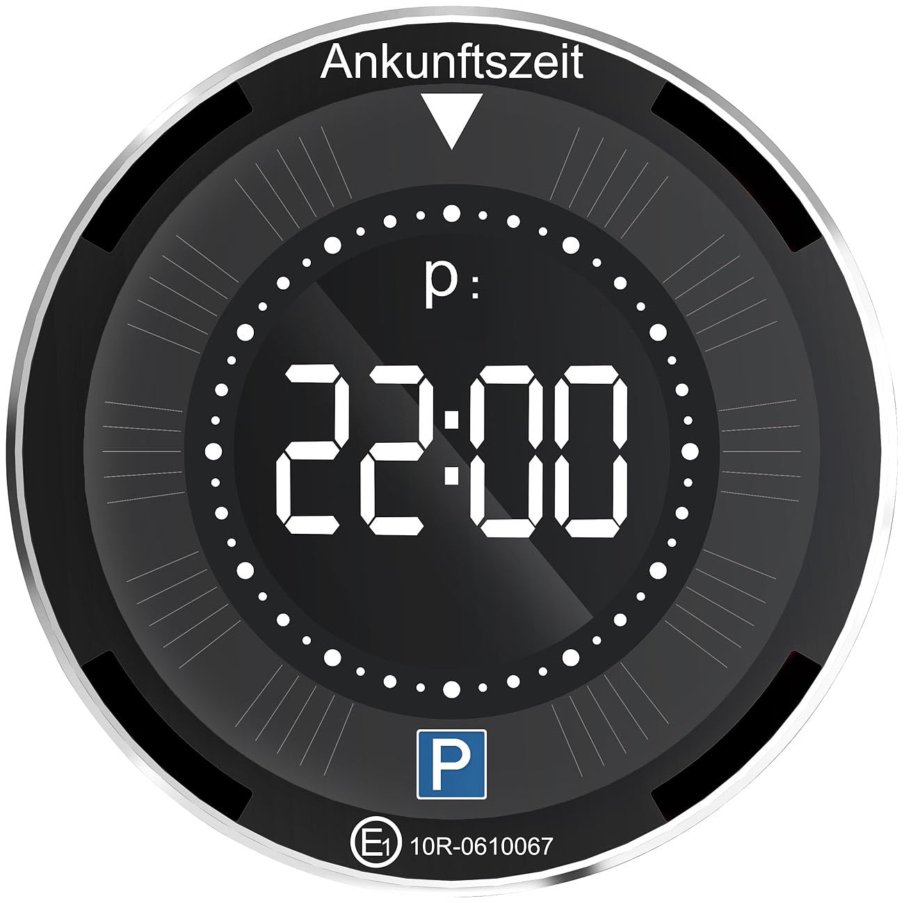 Lescars kompakte Parkscheibe: 2er-Set e-Parkscheiben, ECE-Zulassung, Erschütterungssensor, Solar (Windschutzscheibe Parkscheibe, mit Sensor, Display)
