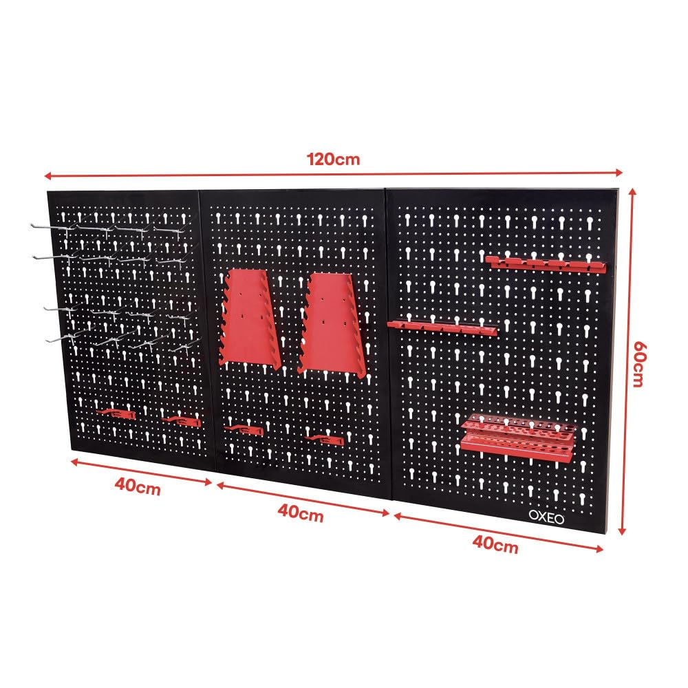 Lot de 3 panneaux acier pour rangement d'outil - Mur à 74 outils - porte outil mural - 120 cm x 60 cm