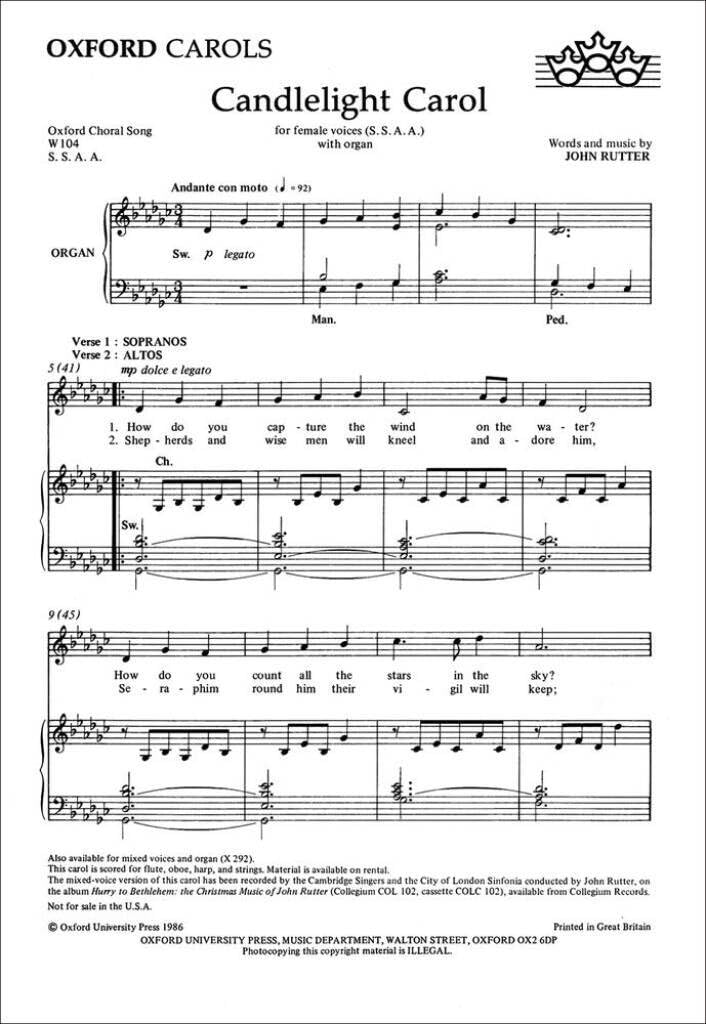 Candlelight Carol: SSAA vocal score