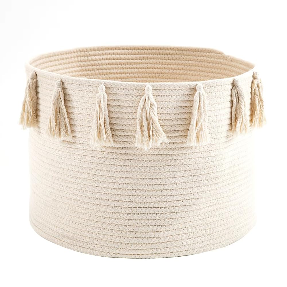 Organisateur de rangement en corde moyenne panier tissé et linge en coton