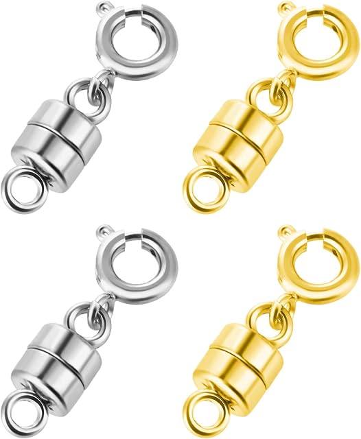 4 Pack Magnetic Necklace Clasps Magnetic Clasps for Necklaces Jewelry Clasps Connector for Jewelry Bracelet Necklace Making (2CM Gold&Silver)