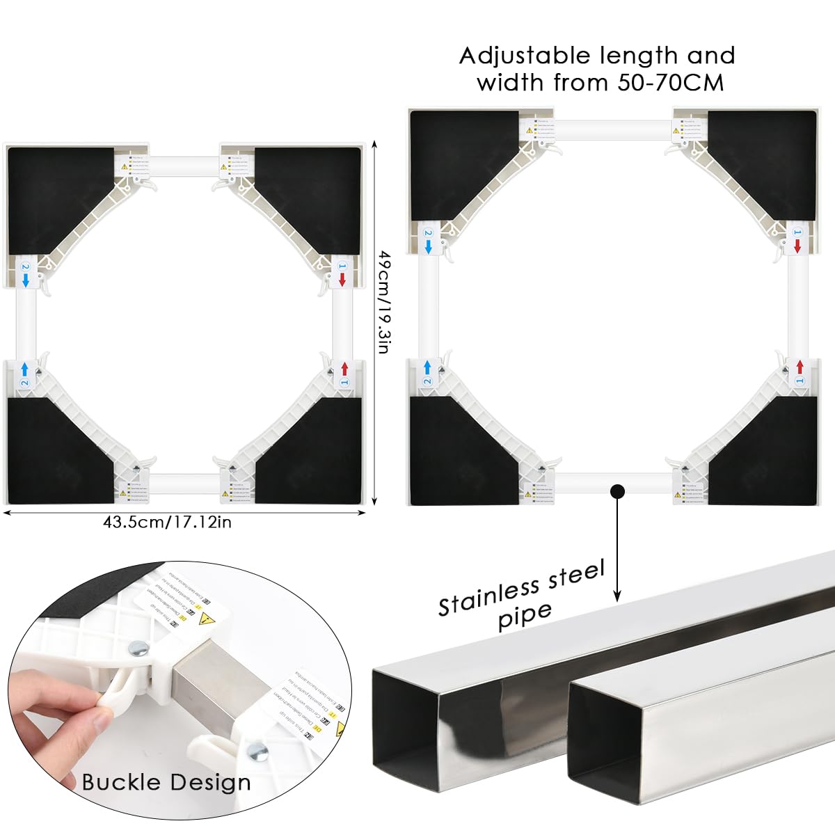 Kit Sovrapposizione Lavatrice Asciugatrice, Kit di Sovrapposizione Universale con Cinghie Cricchetto, Sovrapposizione Lavatrice Asciugatrice, Gamma di telaio regolabile 50-70cm