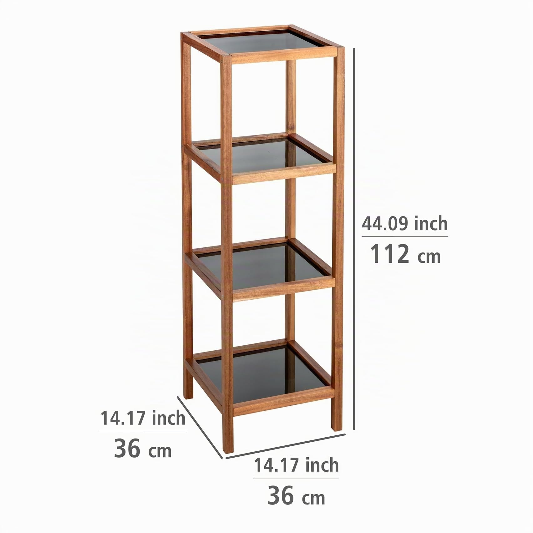 WENKO Fondi - Estantería para baño y salón (Madera de Acacia Maciza, 4 estantes, 36 x 112 x 36 cm), Color Negro