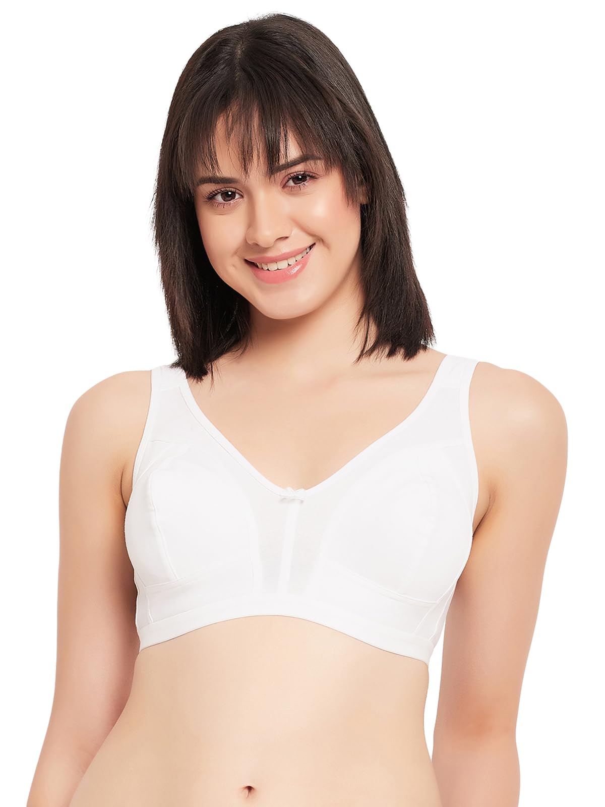 Women's Cotton Spandex Solid Non-Padded Full Cup Wire Free Full Figure Bra - White-image-38