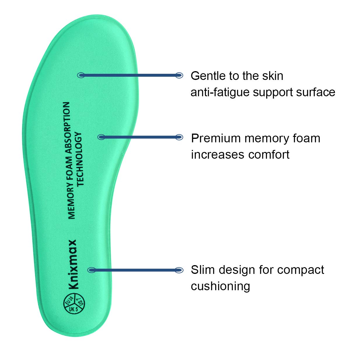 Knixmax Donna Uomo Solette in Memory Foam Inserti per Scarpe Comfort Assorbimento degli urti Imbottitura per il Supporto del Piede Suole Interne